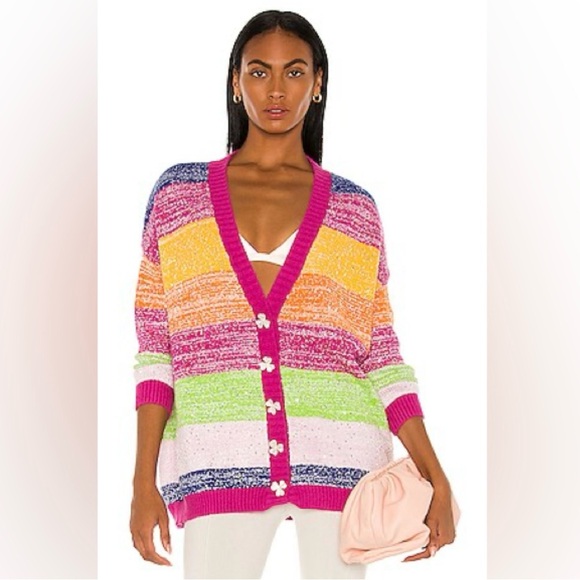 Olivia Rubin Mika Cardigan Rainbow Stripes Women’s Size Large - Picture 2 of 13